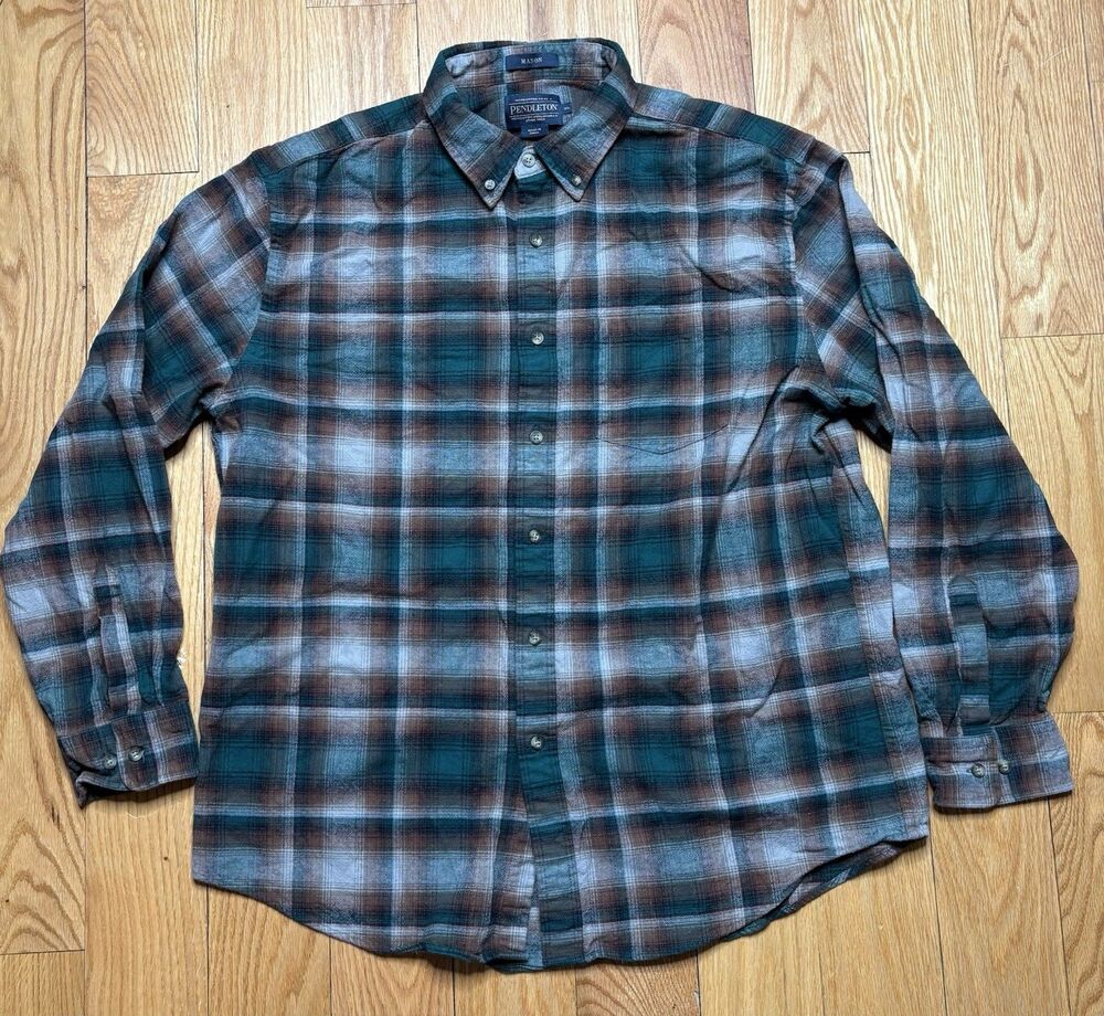 Pendleton Mason Long Sleeve Flannel Plaid Button Down Shirt Mens Size XL